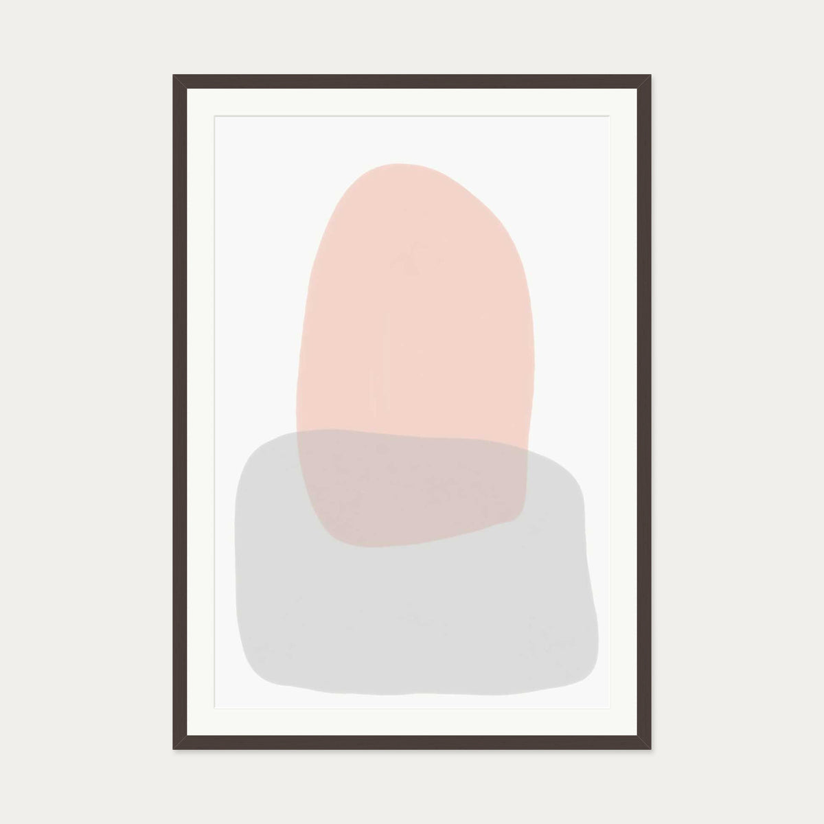 Grey On Blush Shapes Art Print — 70 x 100 cm — Brown Frame