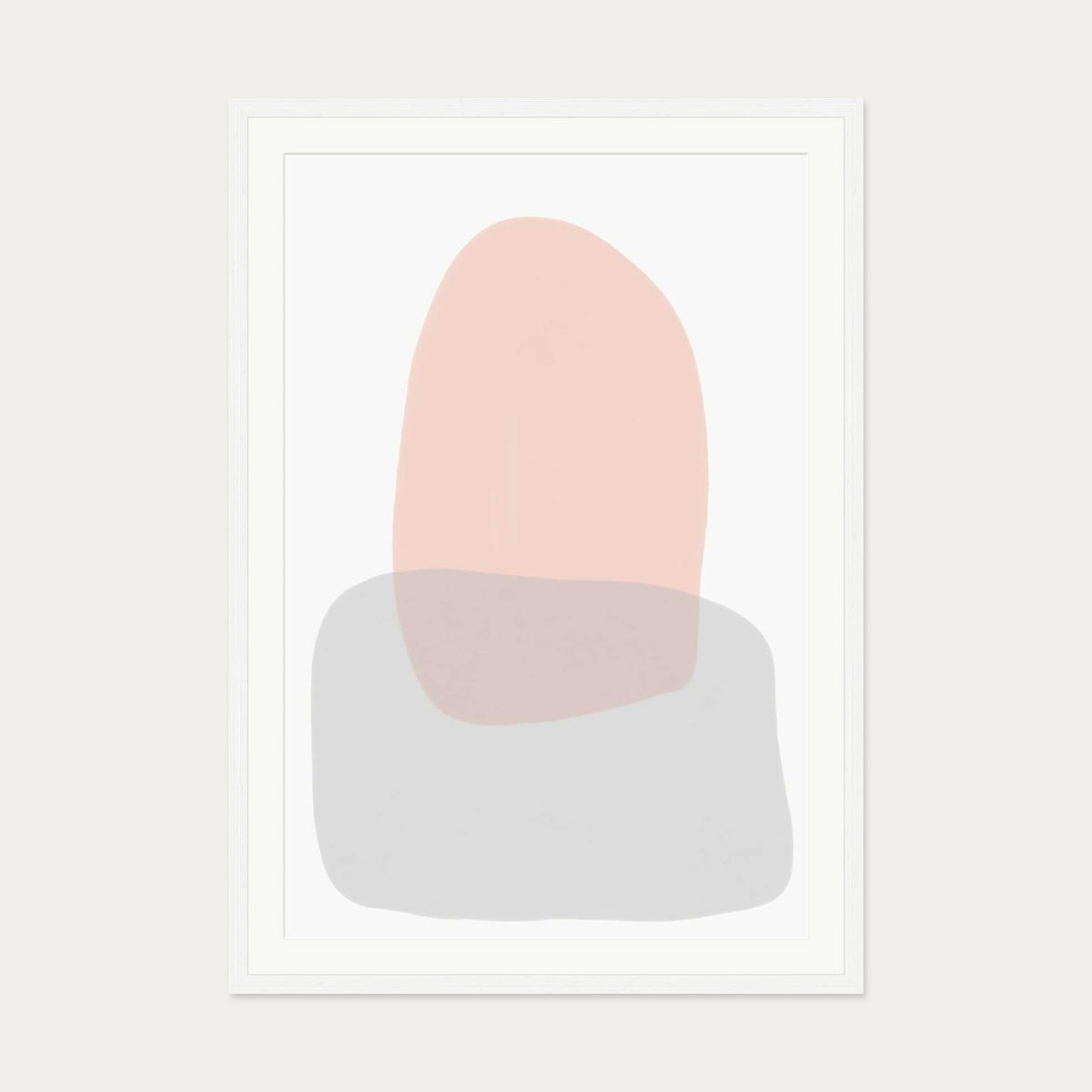 Grey On Blush Shapes Art Print — 70 x 100 cm — White Frame