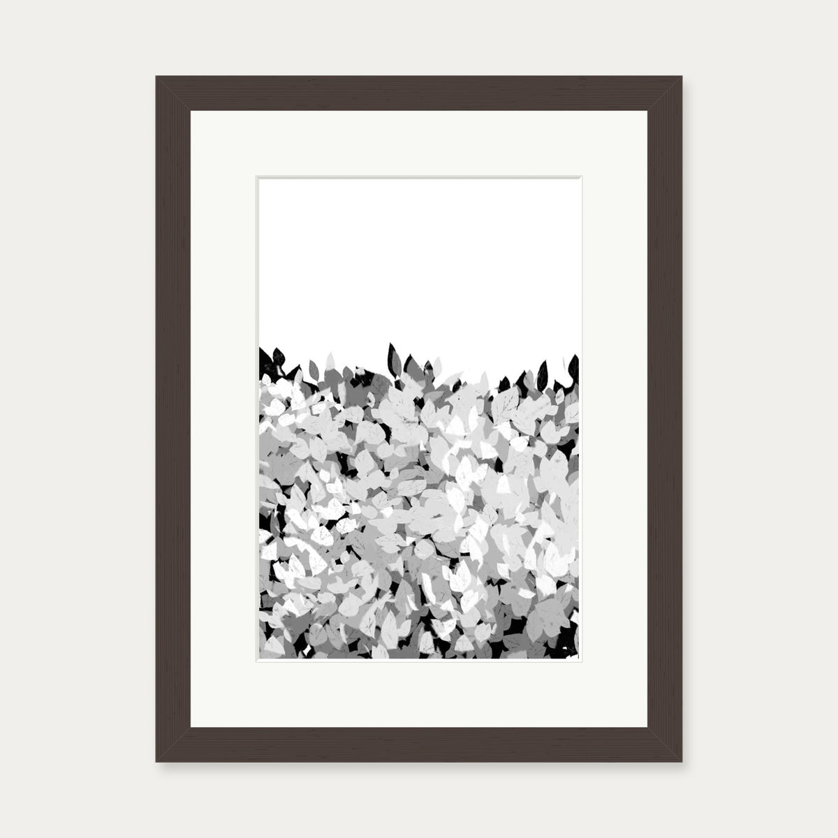 Grey Tonal Leaves Art Print — 30 x 40 cm — Brown Frame