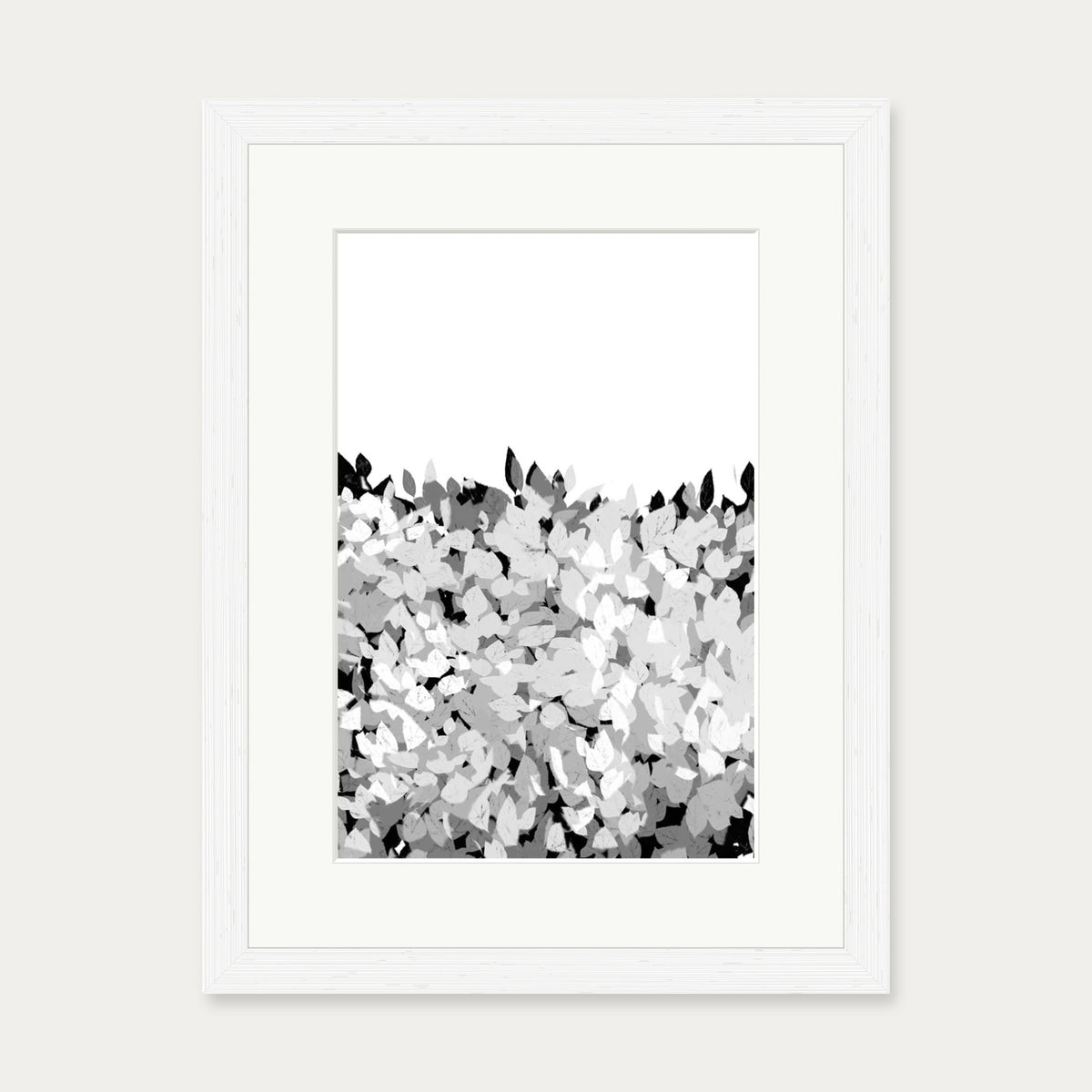 Grey Tonal Leaves Art Print — 30 x 40 cm — White Frame