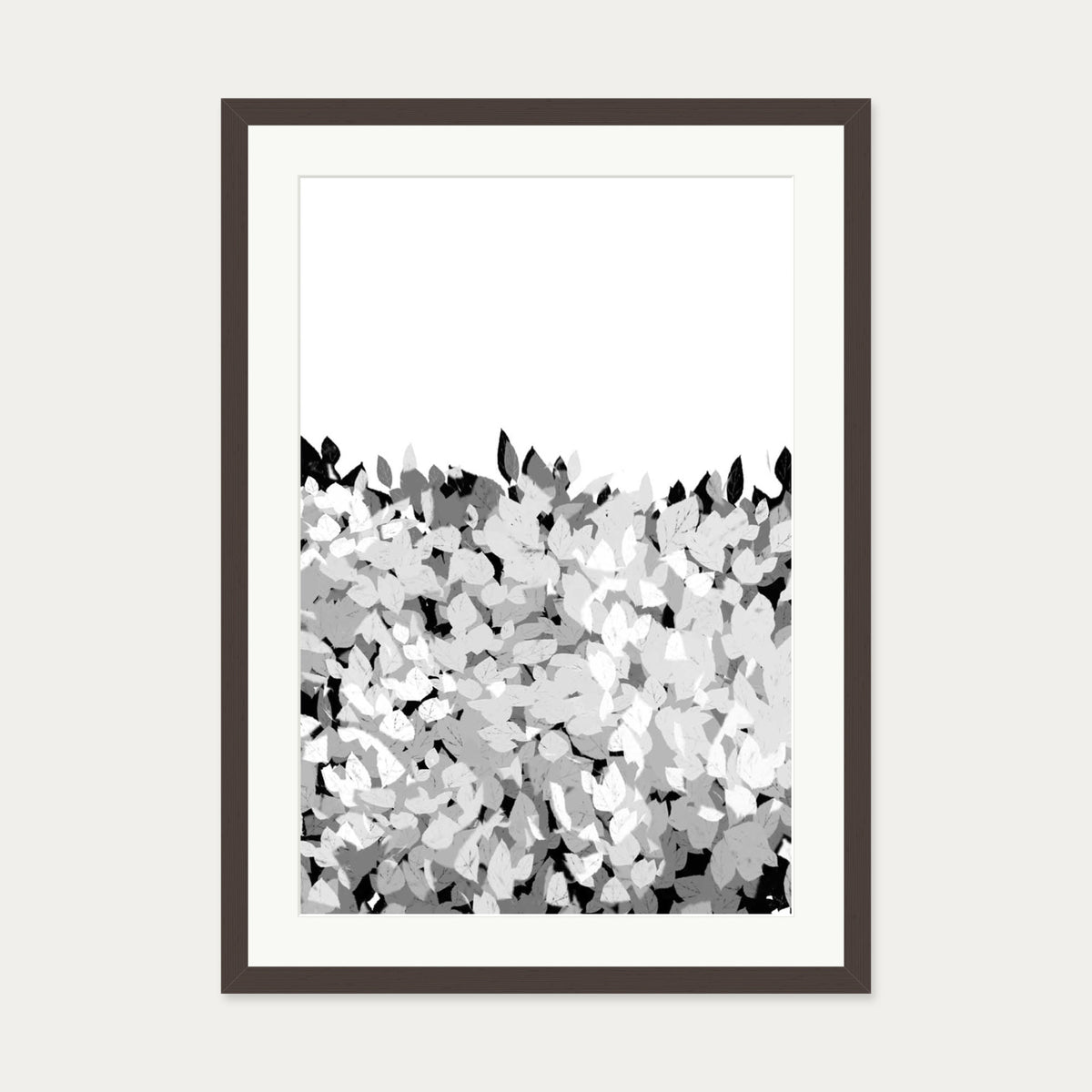 Grey Tonal Leaves Art Print — 50 x 70 cm — Brown Frame