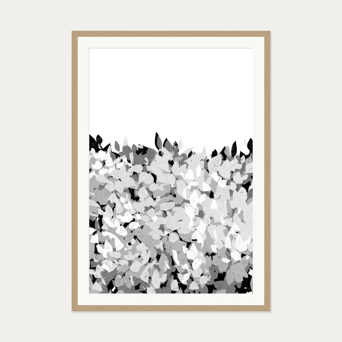 Grey Tonal Leaves Art Print — 70 x 100 cm — Oak Frame