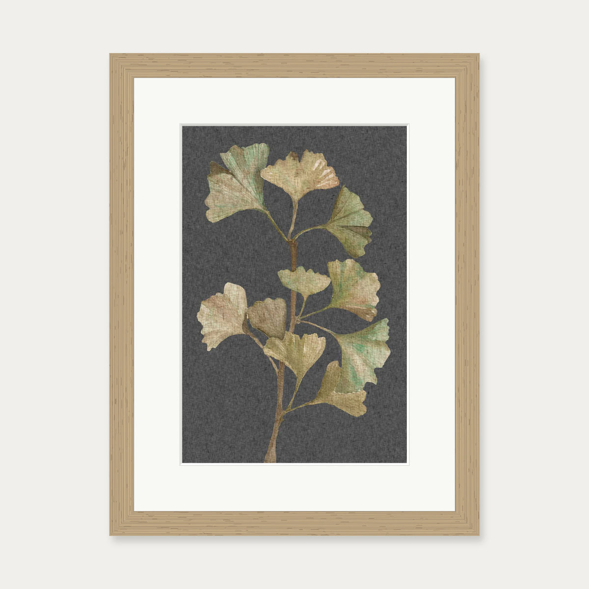 Grey Vintage Botanical Leaf Art Print — 30 x 40 cm — Oak Frame