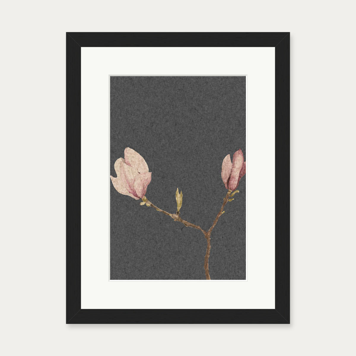 Grey Vintage Rose Art Print — 30 x 40 cm — Black Frame