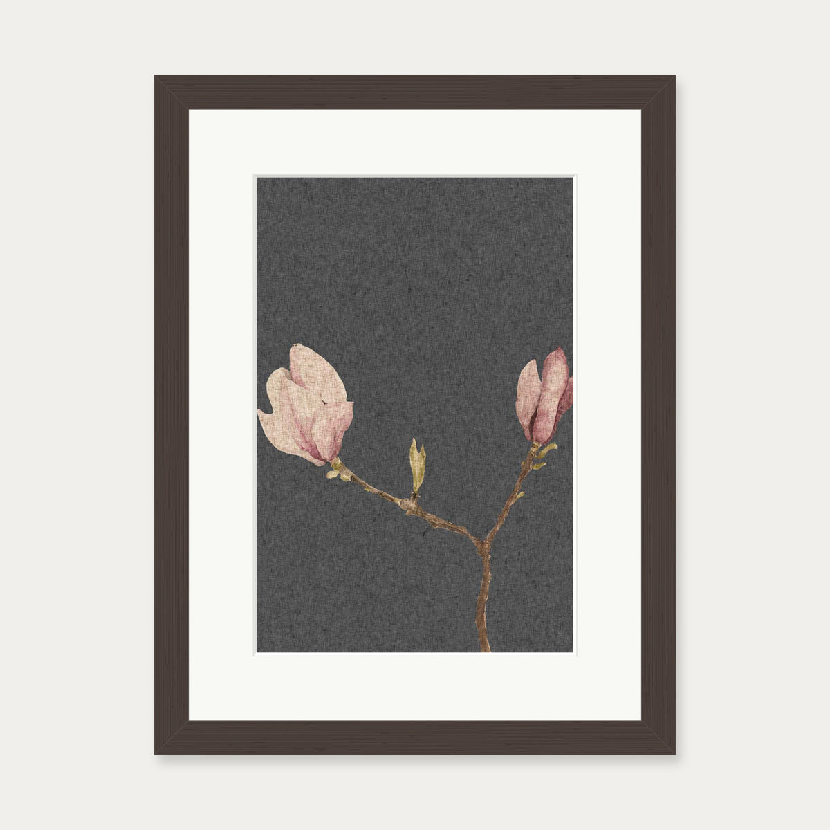 Grey Vintage Rose Art Print — 30 x 40 cm — Brown Frame