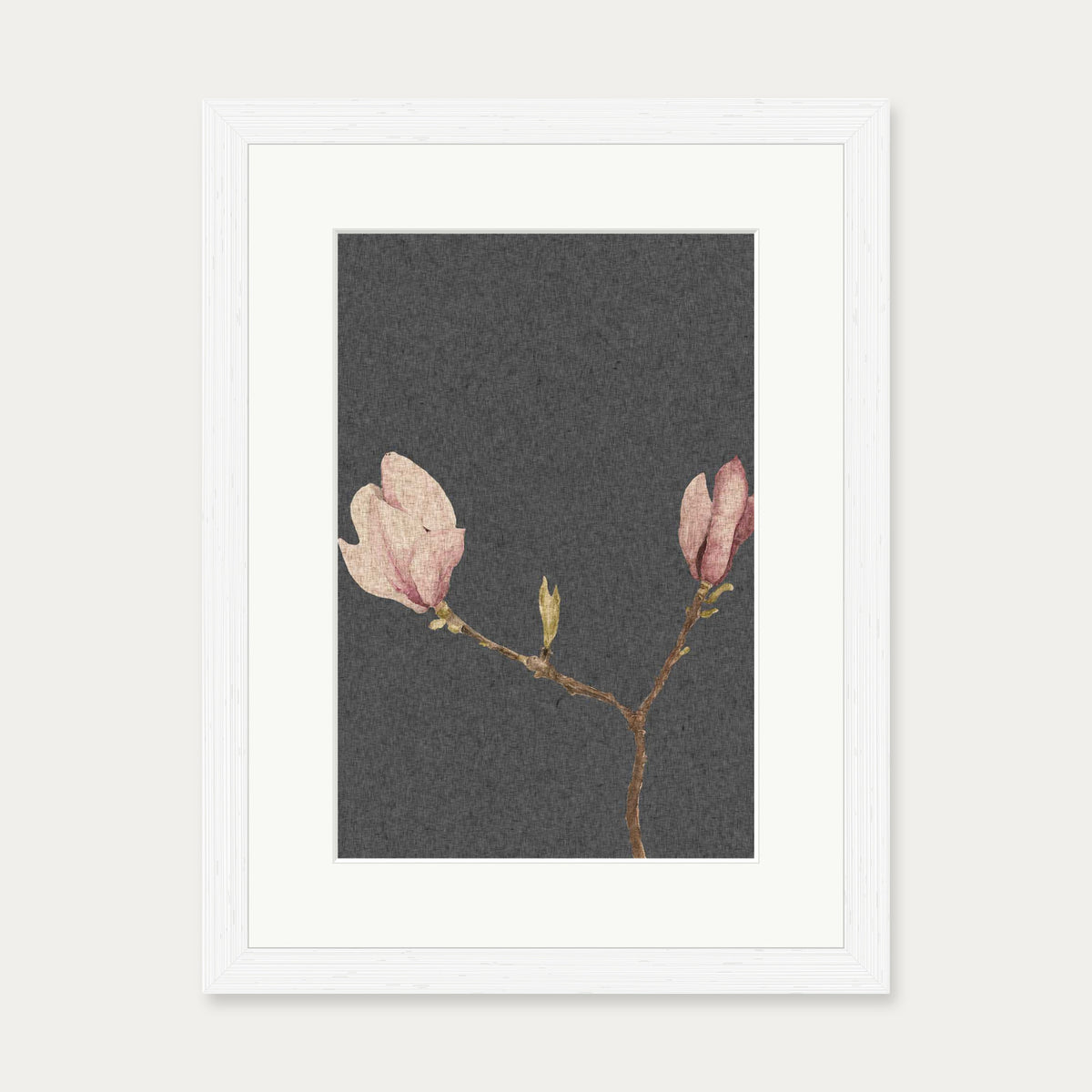 Grey Vintage Rose Art Print — 30 x 40 cm — White Frame