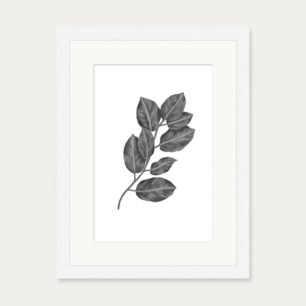 Greyscale Botanical Leaves Art Print — 30 x 40 cm — White Frame
