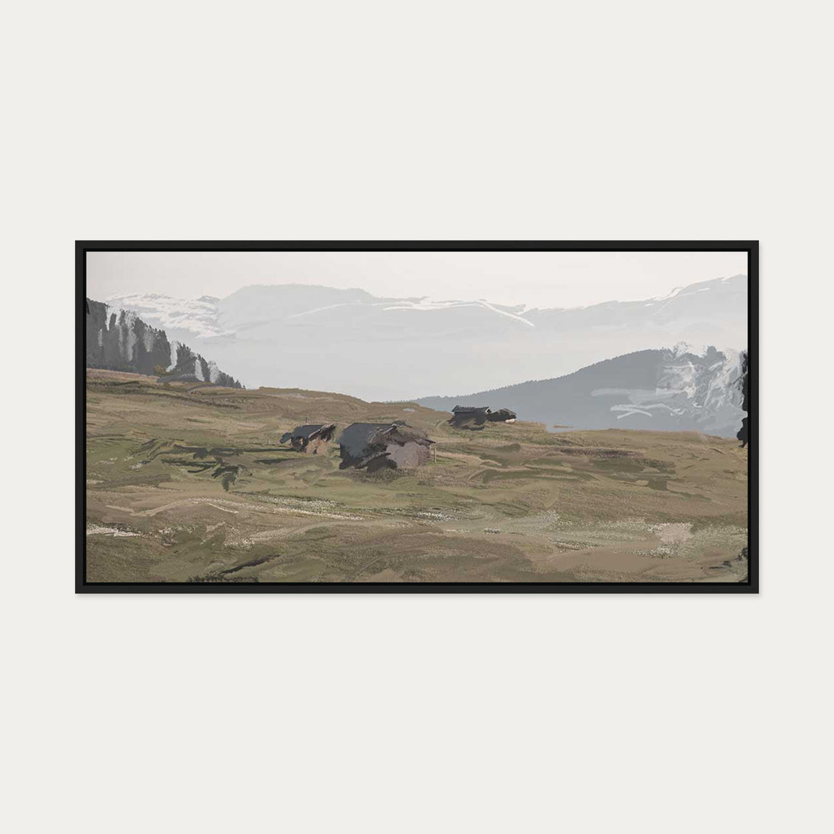 Highlands Forest Landscape Canvas Art — 100 x 50 cm — Black Frame