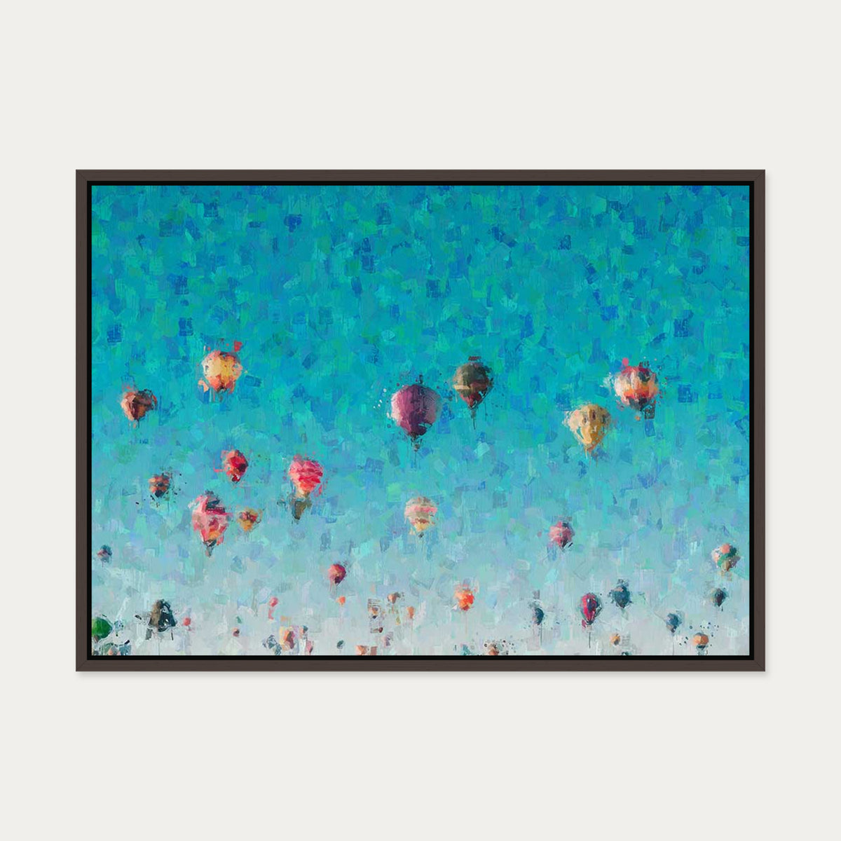 Hot Air Balloons Canvas Art — 50 x 70 cm — Brown Frame