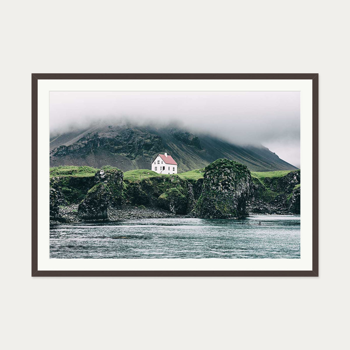 House On The Shore Wall Art Print — 70 x 100 cm — Brown Frame