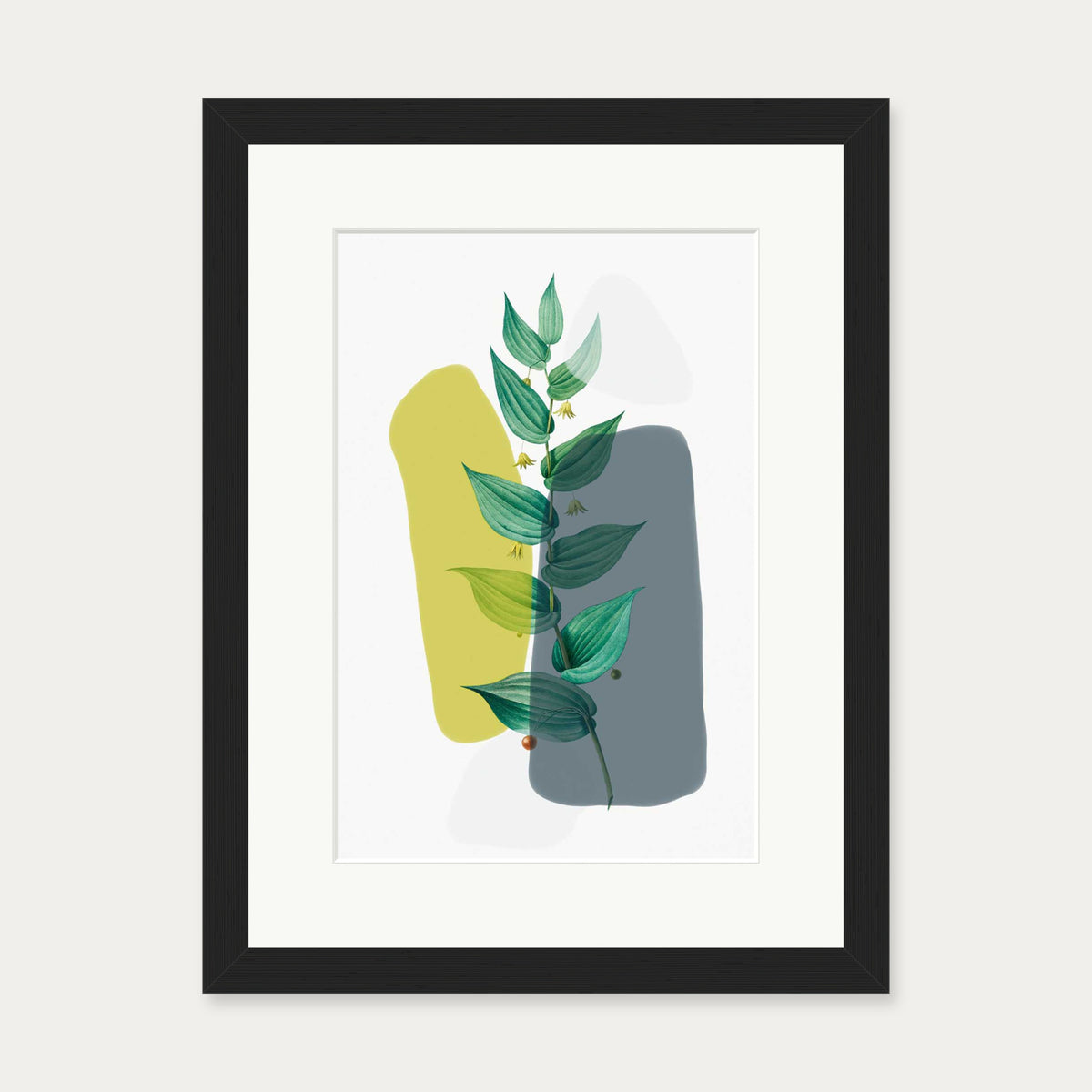 Illustration With Grey & Green Art Print — 30 x 40 cm — Black Frame