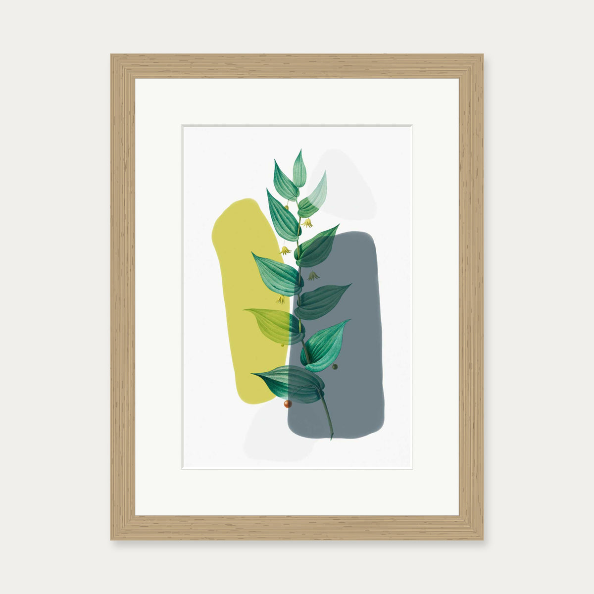 Illustration With Grey & Green Art Print — 30 x 40 cm — Oak Frame