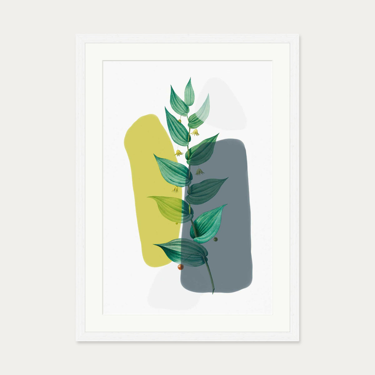 Illustration With Grey & Green Art Print — 50 x 70 cm — White Frame
