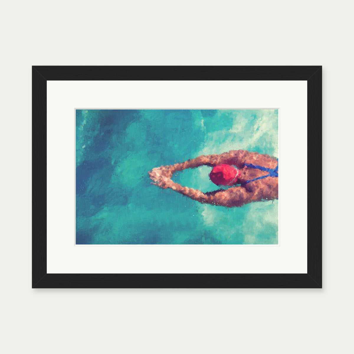 Impressionist Olympic Swimmer Art Print — 30 x 40 cm — Black Frame