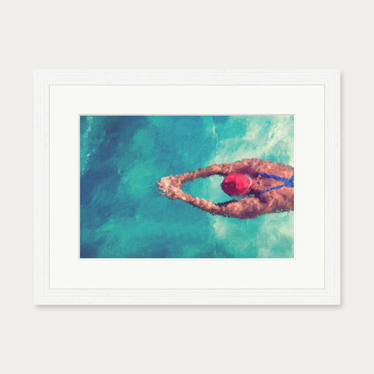 Impressionist Olympic Swimmer Art Print — 30 x 40 cm — White Frame