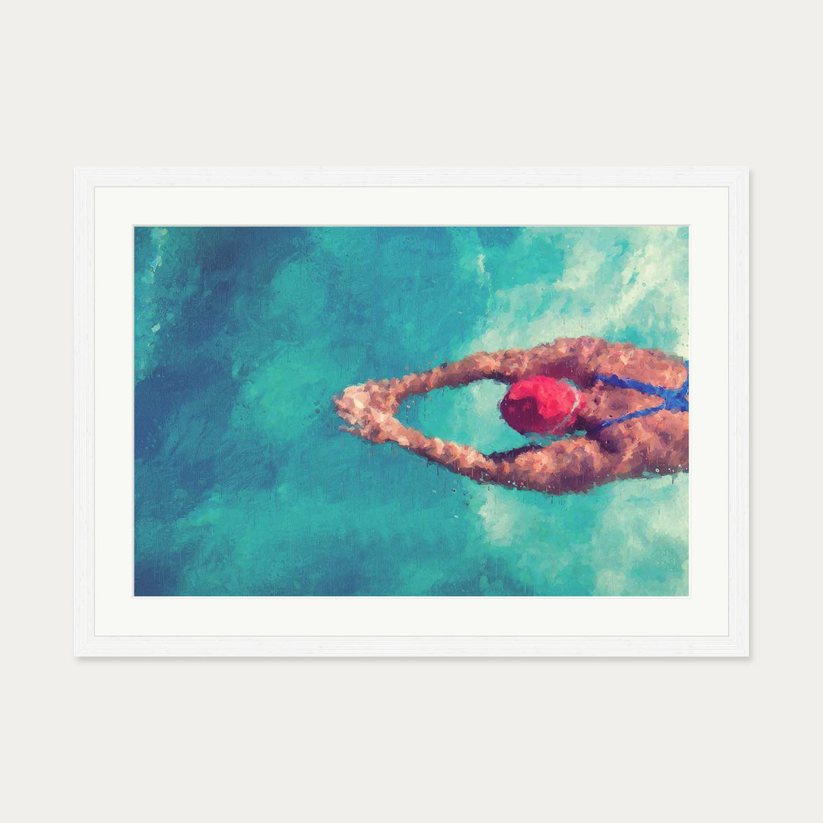 Impressionist Olympic Swimmer Art Print — 50 x 70 cm — White Frame