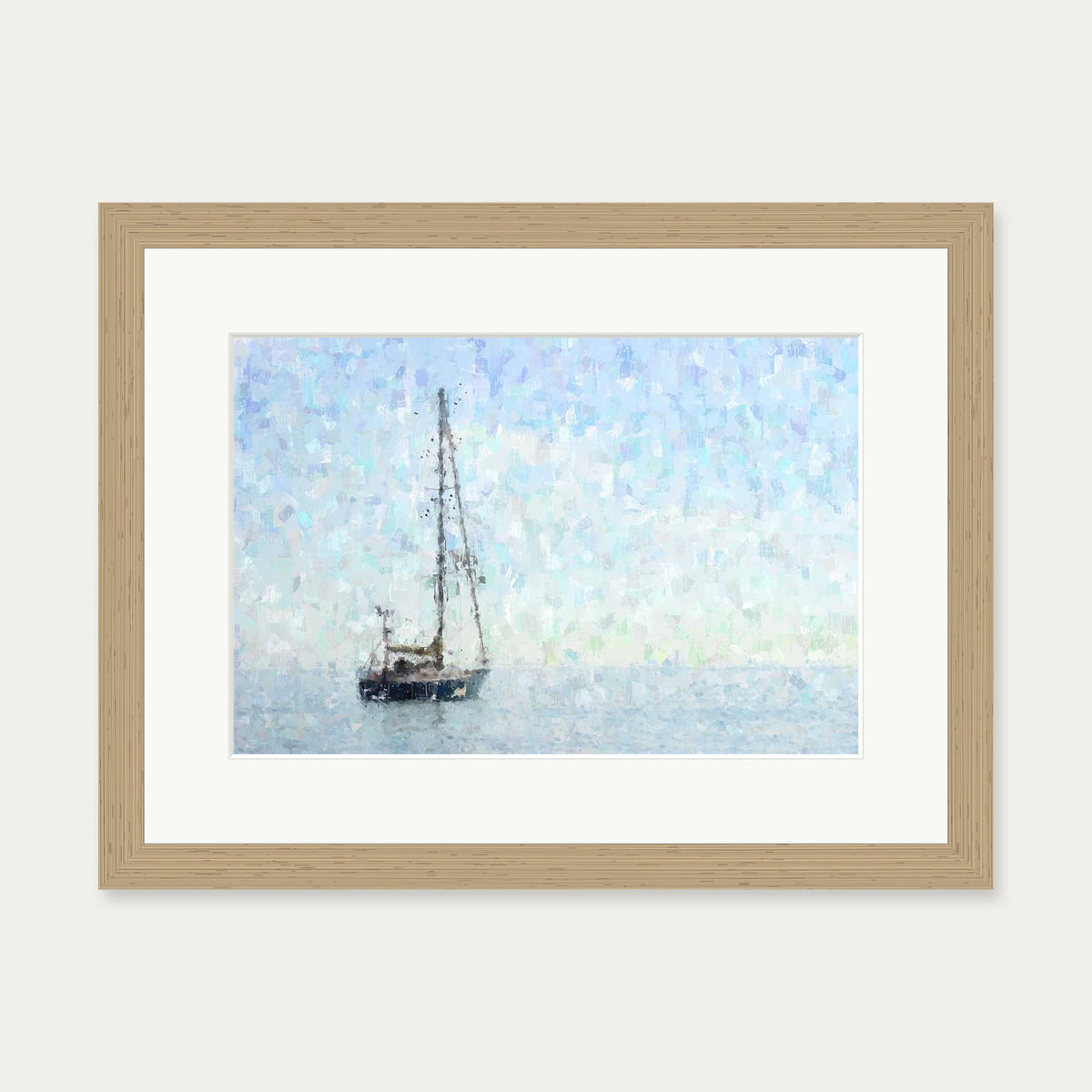 Impressionist Sky Blue Boat Art Print — 30 x 40 cm — Oak Frame