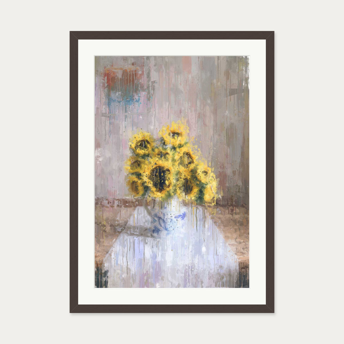 Impressionist Sunflowers In A Vase Art Print — 50 x 70 cm — Brown Frame