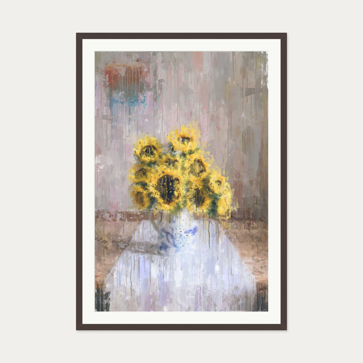 Impressionist Sunflowers In A Vase Art Print — 70 x 100 cm — Brown Frame