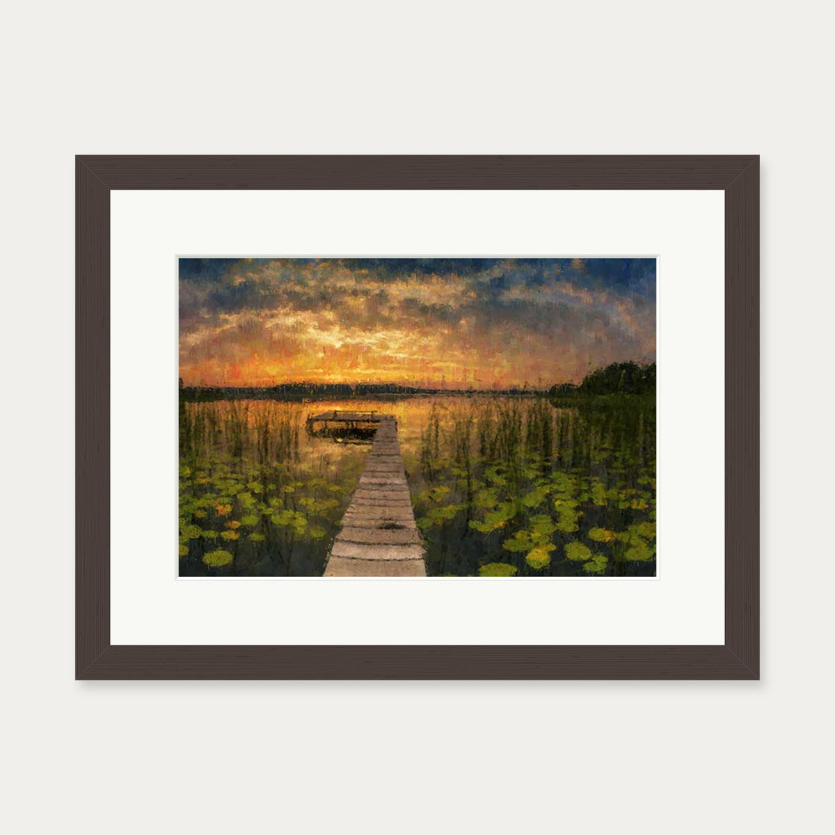 Impressionist Sunset Everglades Art Print — 30 x 40 cm — Brown Frame