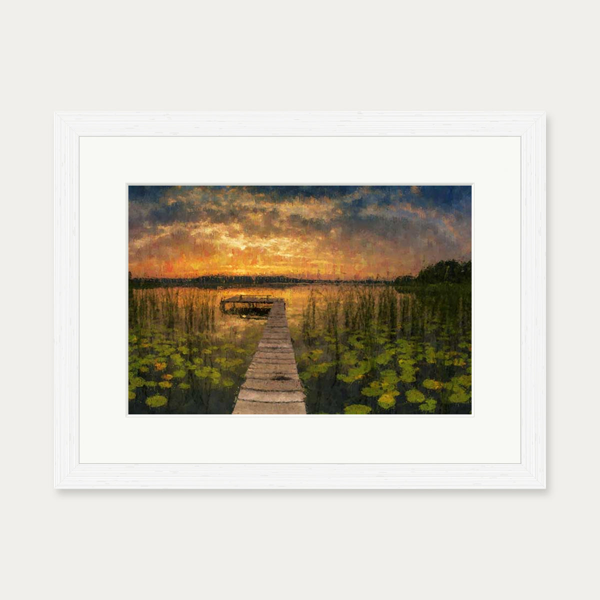 Impressionist Sunset Everglades Art Print — 30 x 40 cm — White Frame