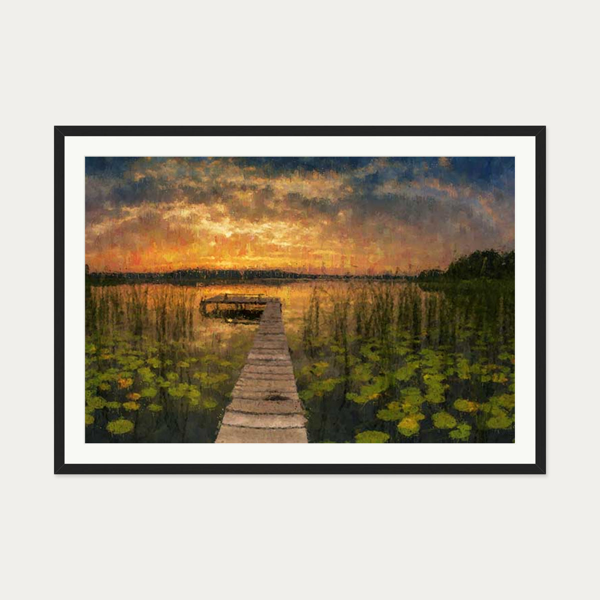 Impressionist Sunset Everglades Art Print — 70 x 100 cm — Black Frame
