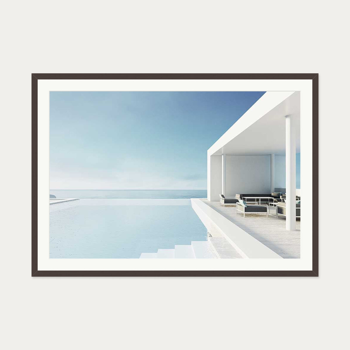 Infinity Pool Wall Art Print — 70 x 100 cm — Brown Frame