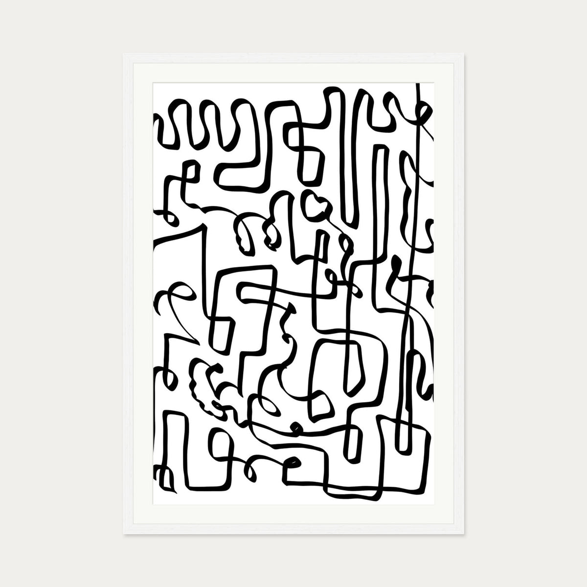 Into the Maze Abstract Art Print — 70 x 100 cm — White Frame