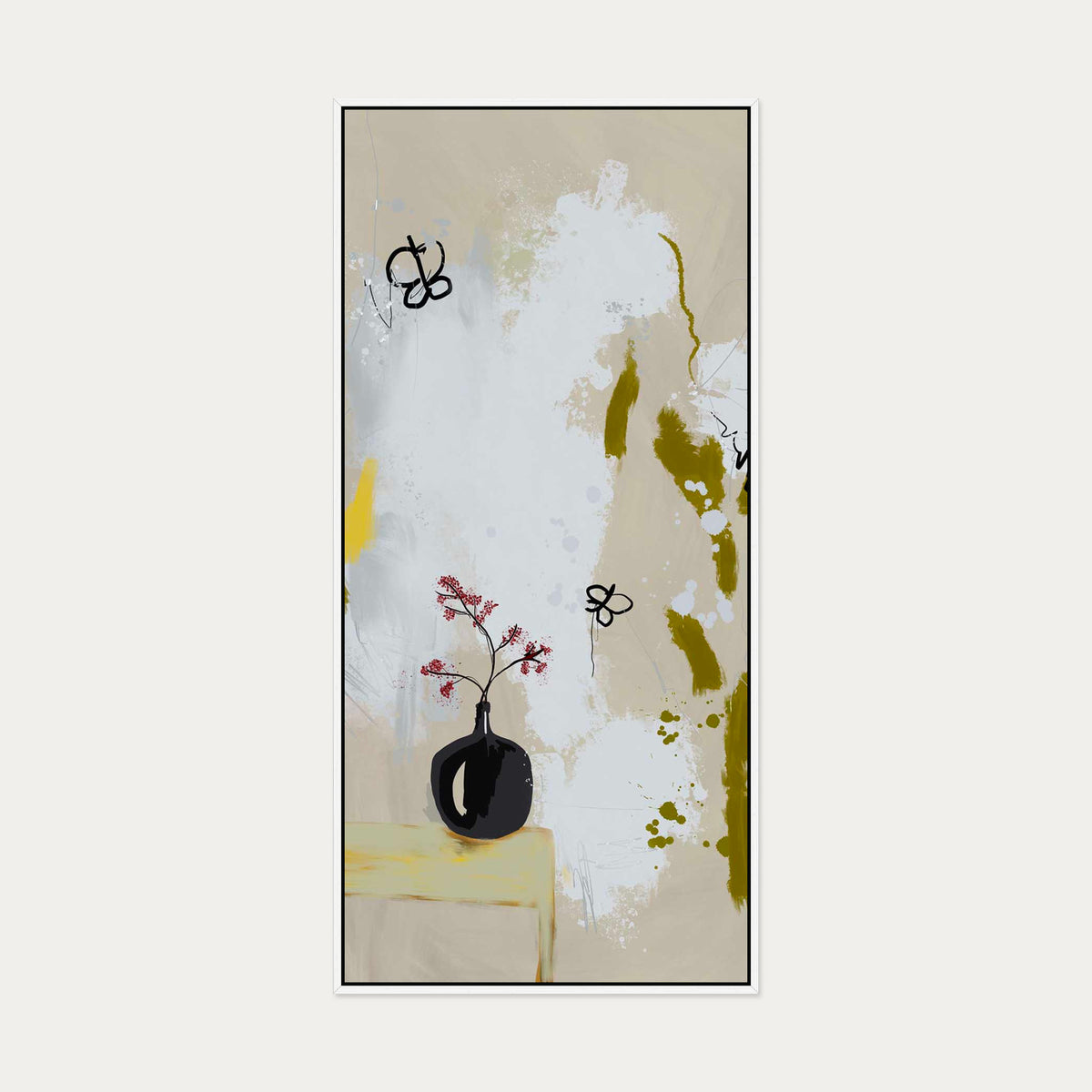 Japandi Illustrated Canvas Art — 130 x 60 cm — White Frame