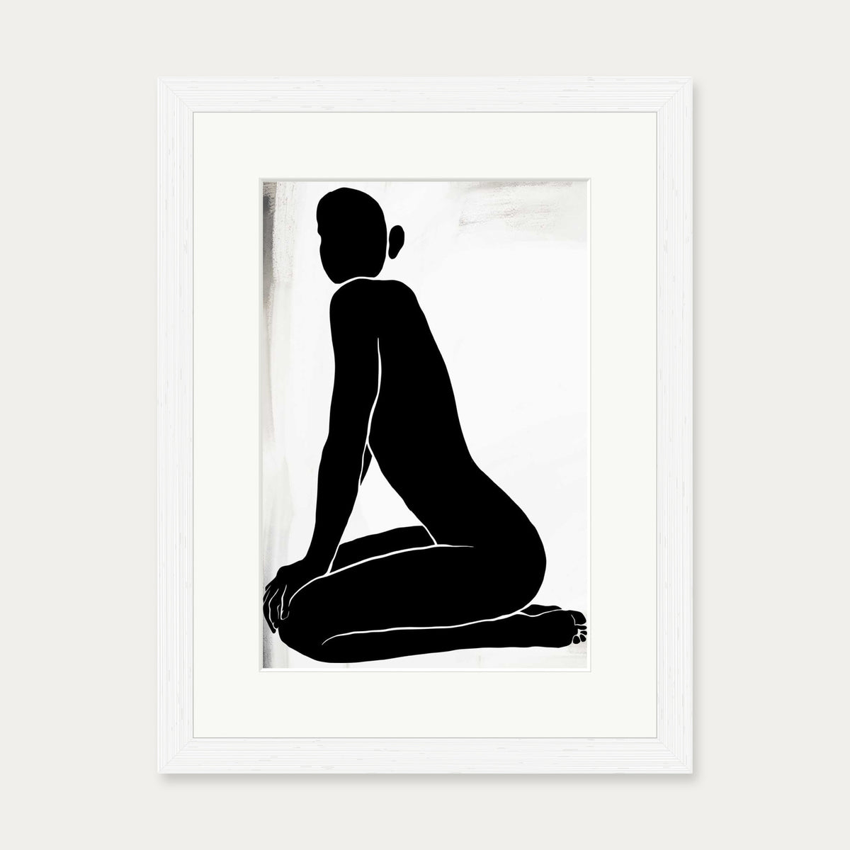 Kneeling Figure Line Art Print — 30 x 40 cm — White Frame