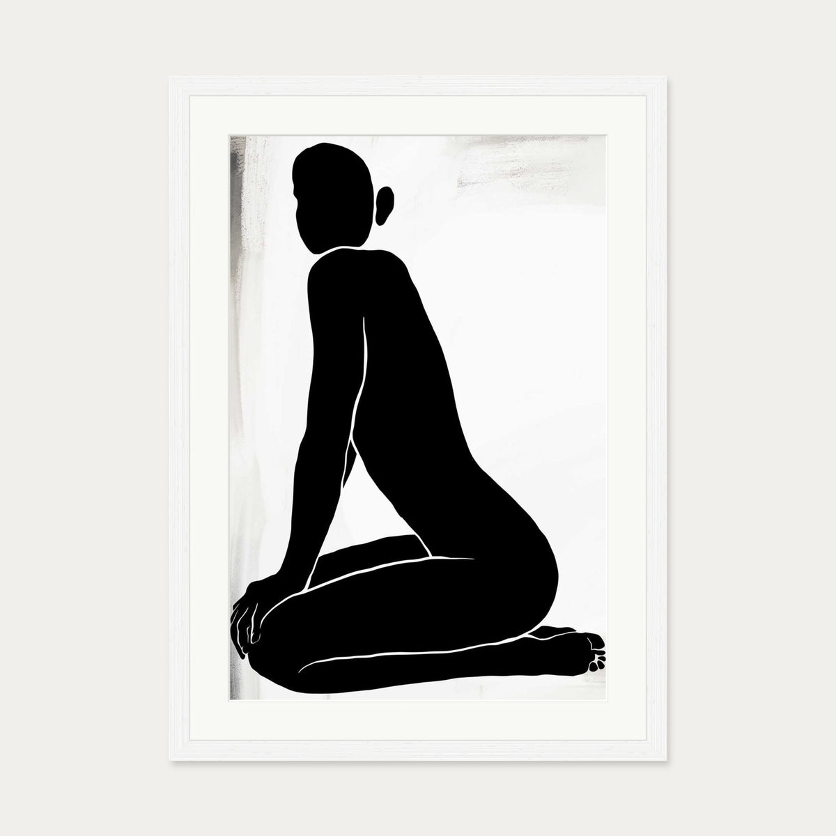 Kneeling Figure Line Art Print — 50 x 70 cm — White Frame