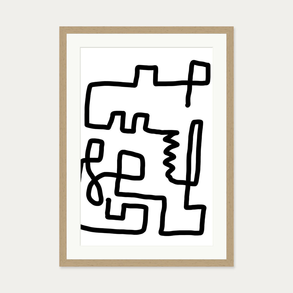Labyrinth Line Art Print — 50 x 70 cm — Oak Frame