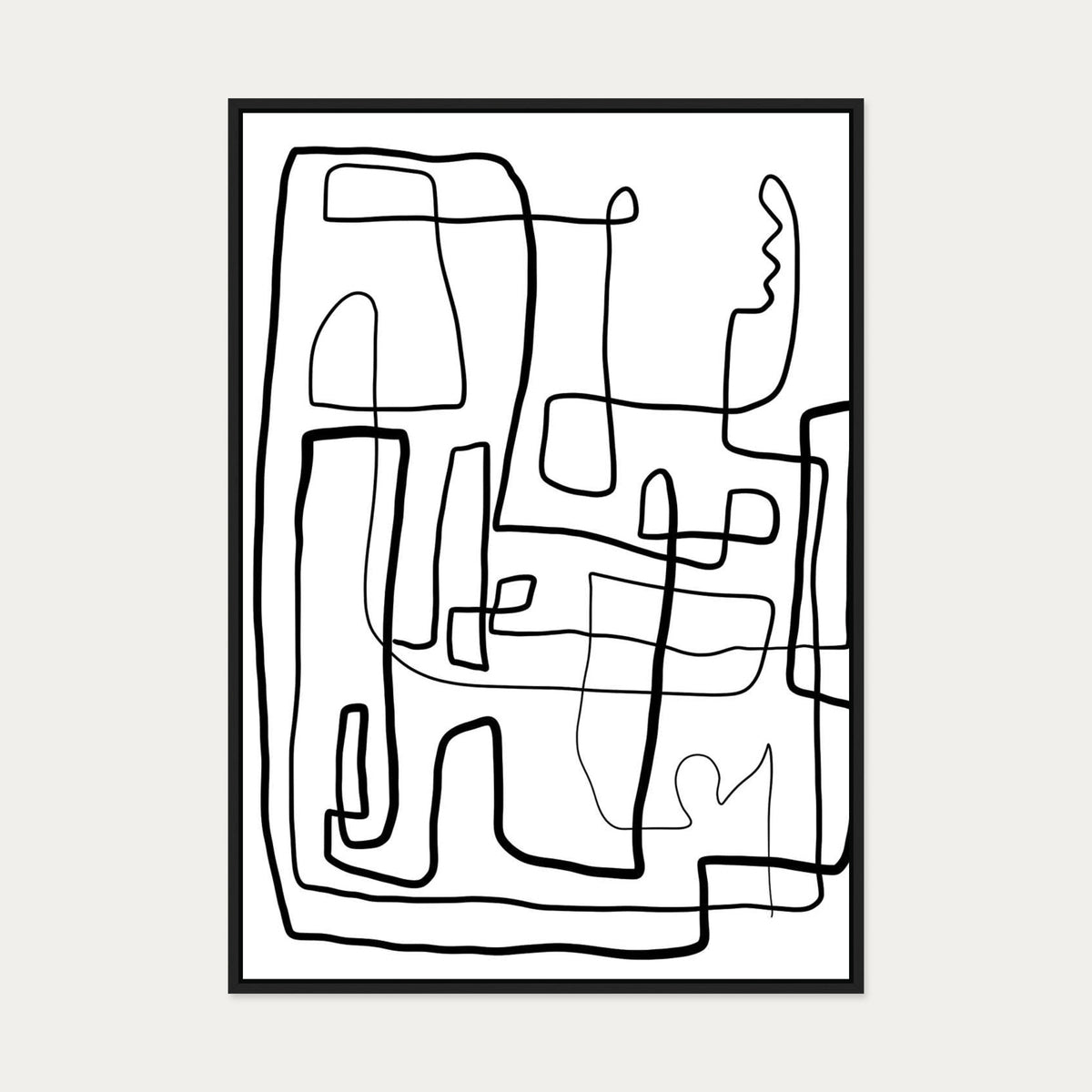 Monochrome Labyrinth Canvas Art — 70 x 100 cm — Black Frame