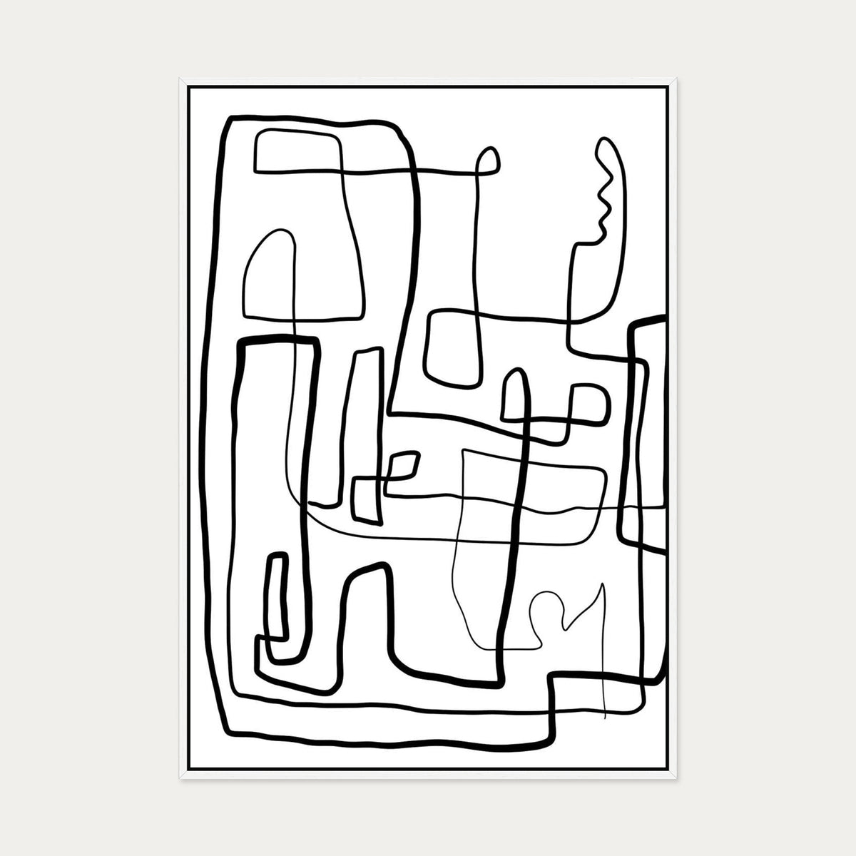 Monochrome Labyrinth Canvas Art — 70 x 100 cm — White Frame