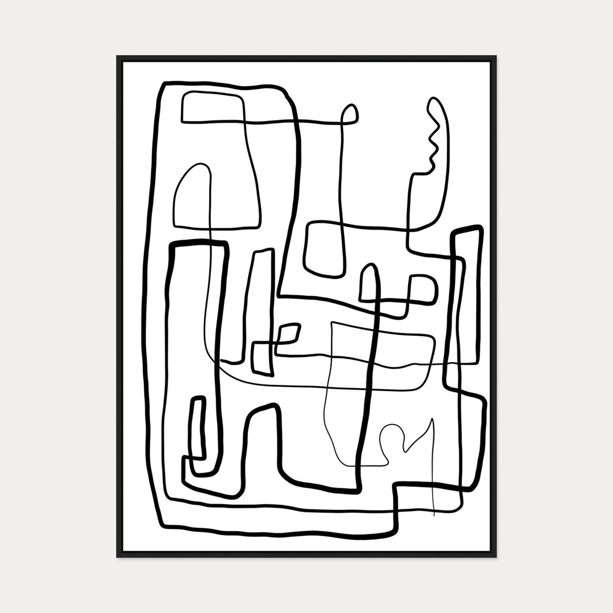 Monochrome Labyrinth Canvas Art — 90 x 120 cm — Black Frame