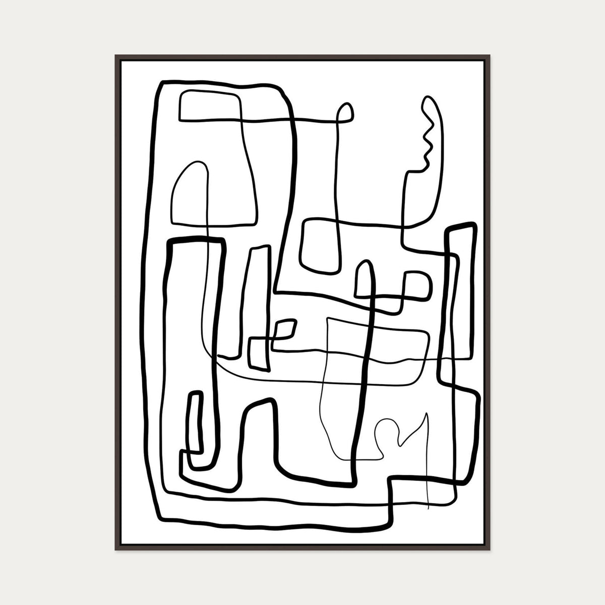 Monochrome Labyrinth Canvas Art — 90 x 120 cm — Brown Frame