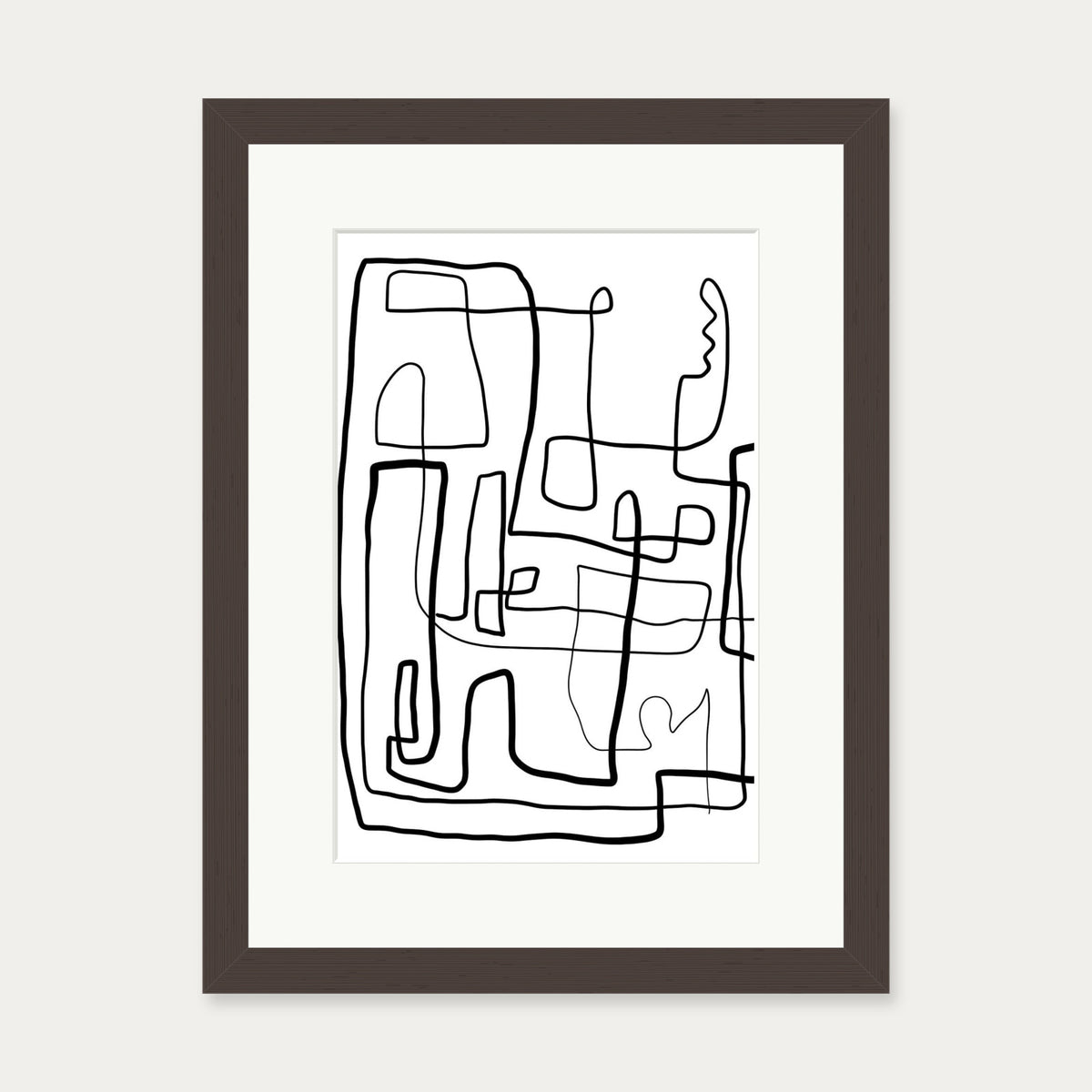 Labyrinth Line Drawing Art Print — 30 x 40 cm — Brown Frame