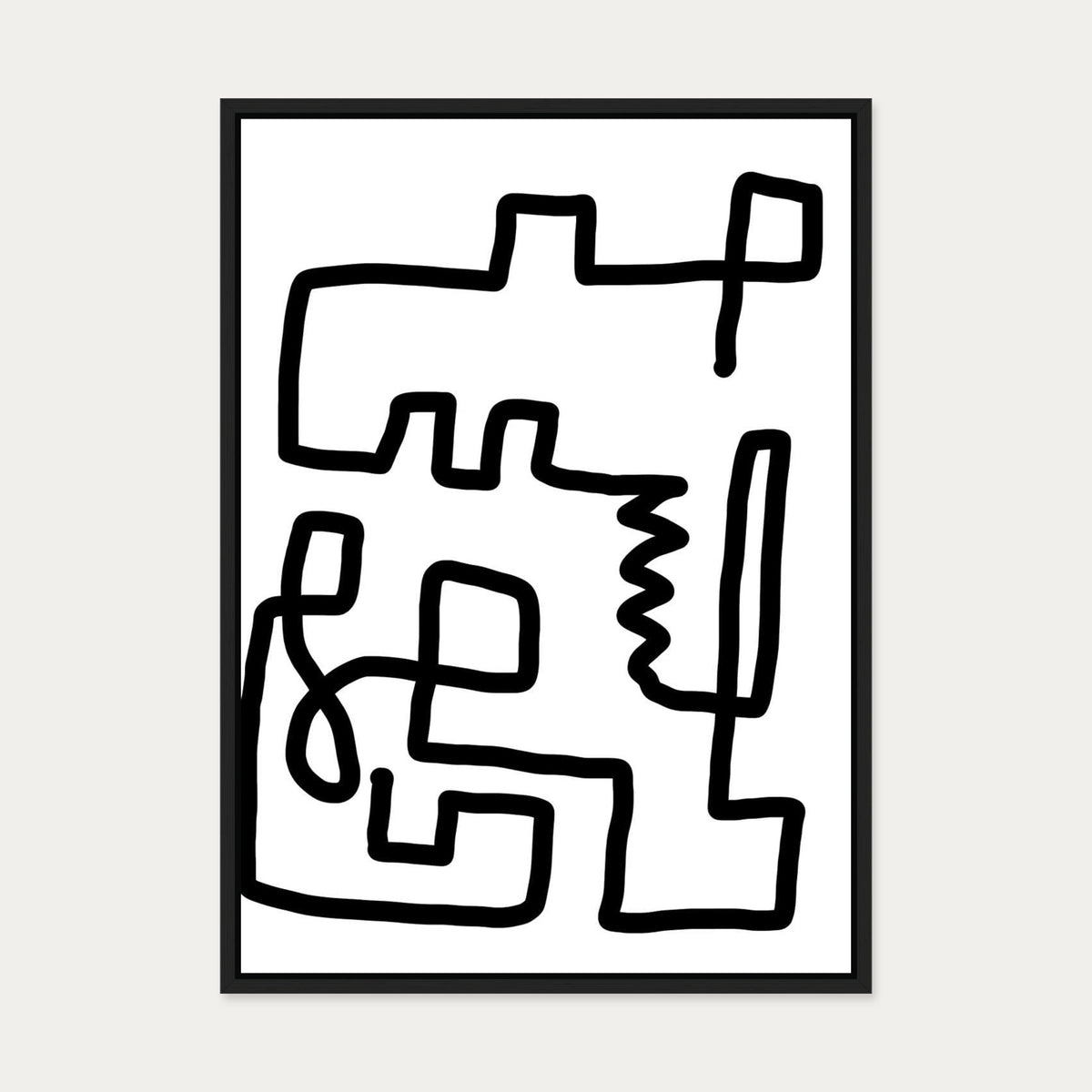 Labyrinth Line Canvas Art — 50 x 70 cm — Black Frame