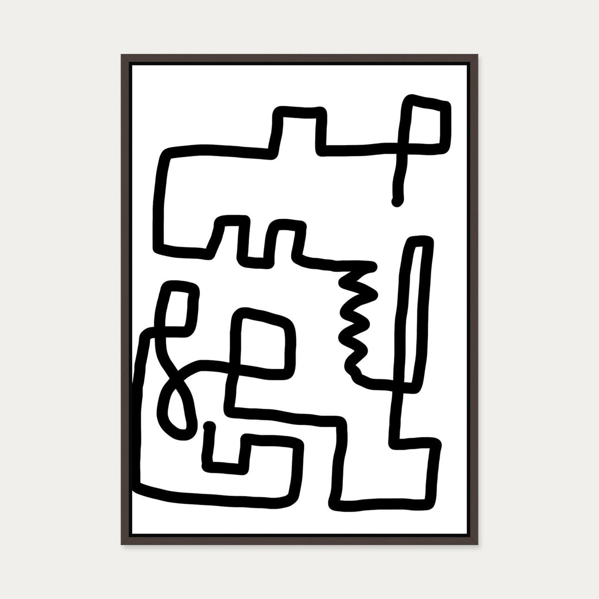 Labyrinth Line Canvas Art — 50 x 70 cm — Brown Frame