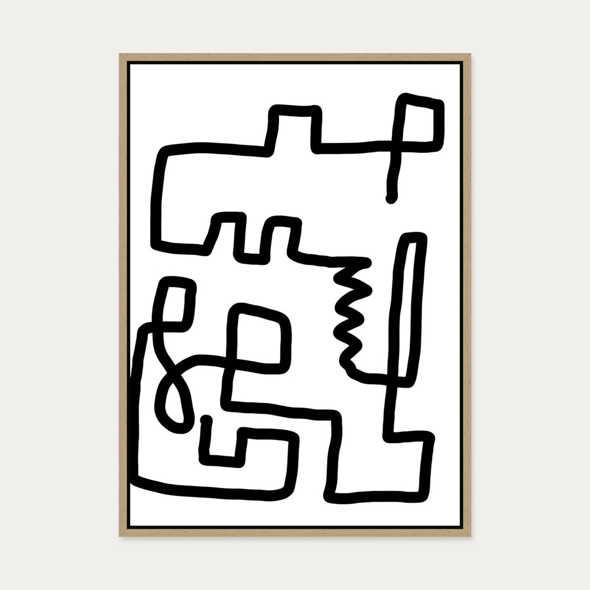 Labyrinth Line Canvas Art — 50 x 70 cm — Oak Frame