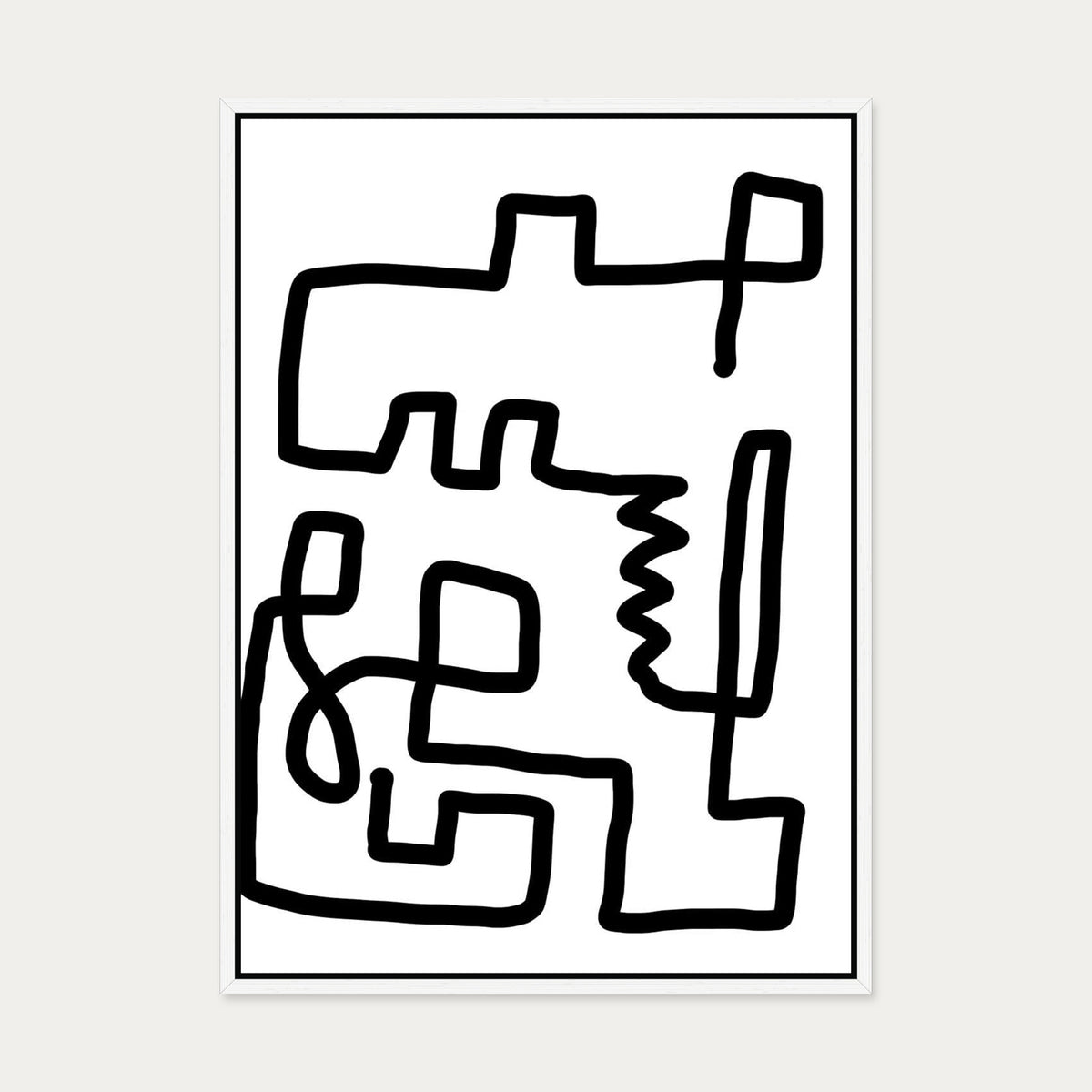 Labyrinth Line Canvas Art — 50 x 70 cm — White Frame