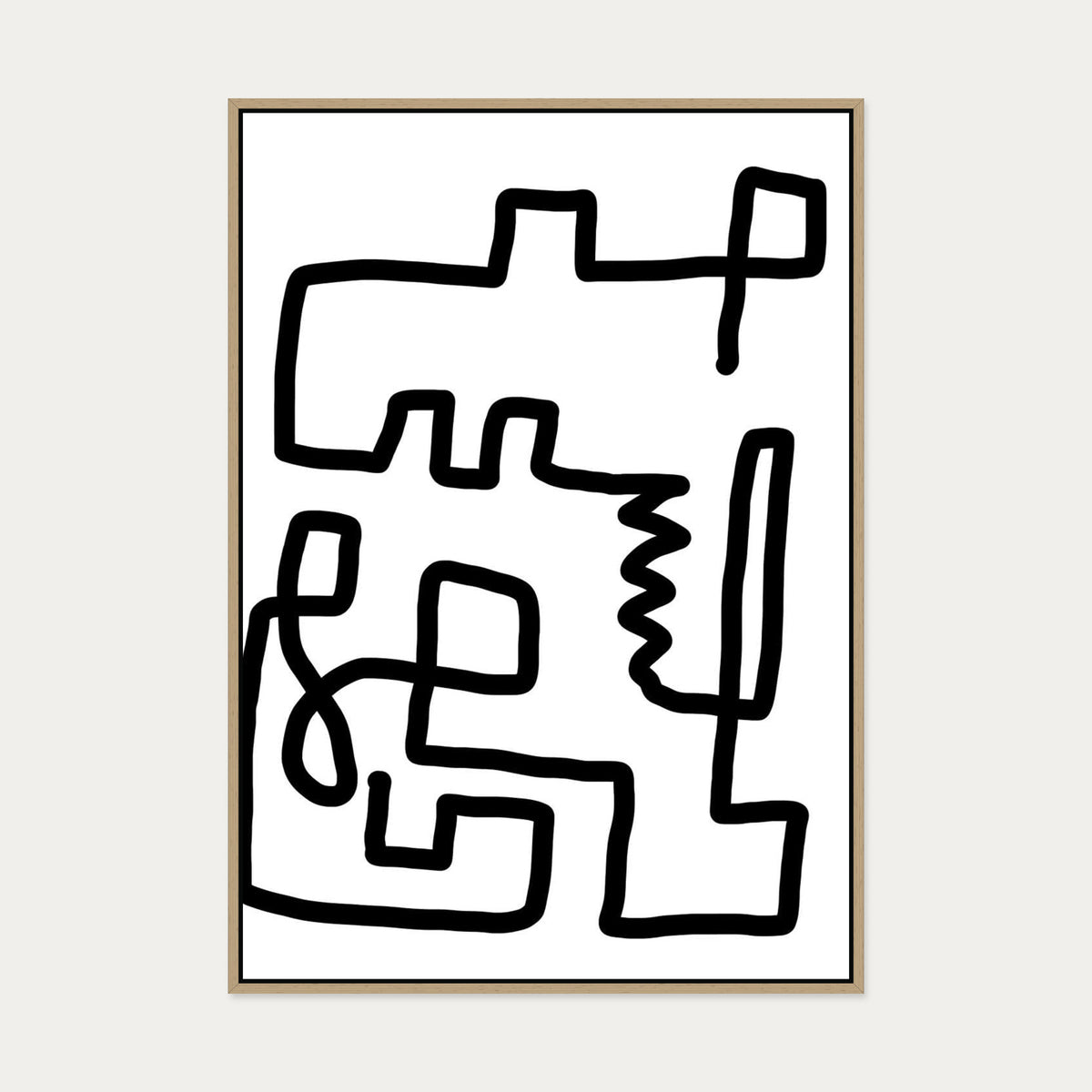 Labyrinth Line Canvas Art — 70 x 100 cm — Oak Frame