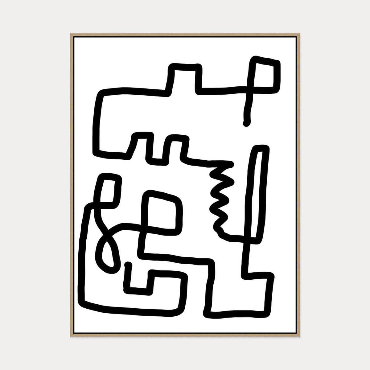 Labyrinth Line Canvas Art — 90 x 120 cm — Oak Frame