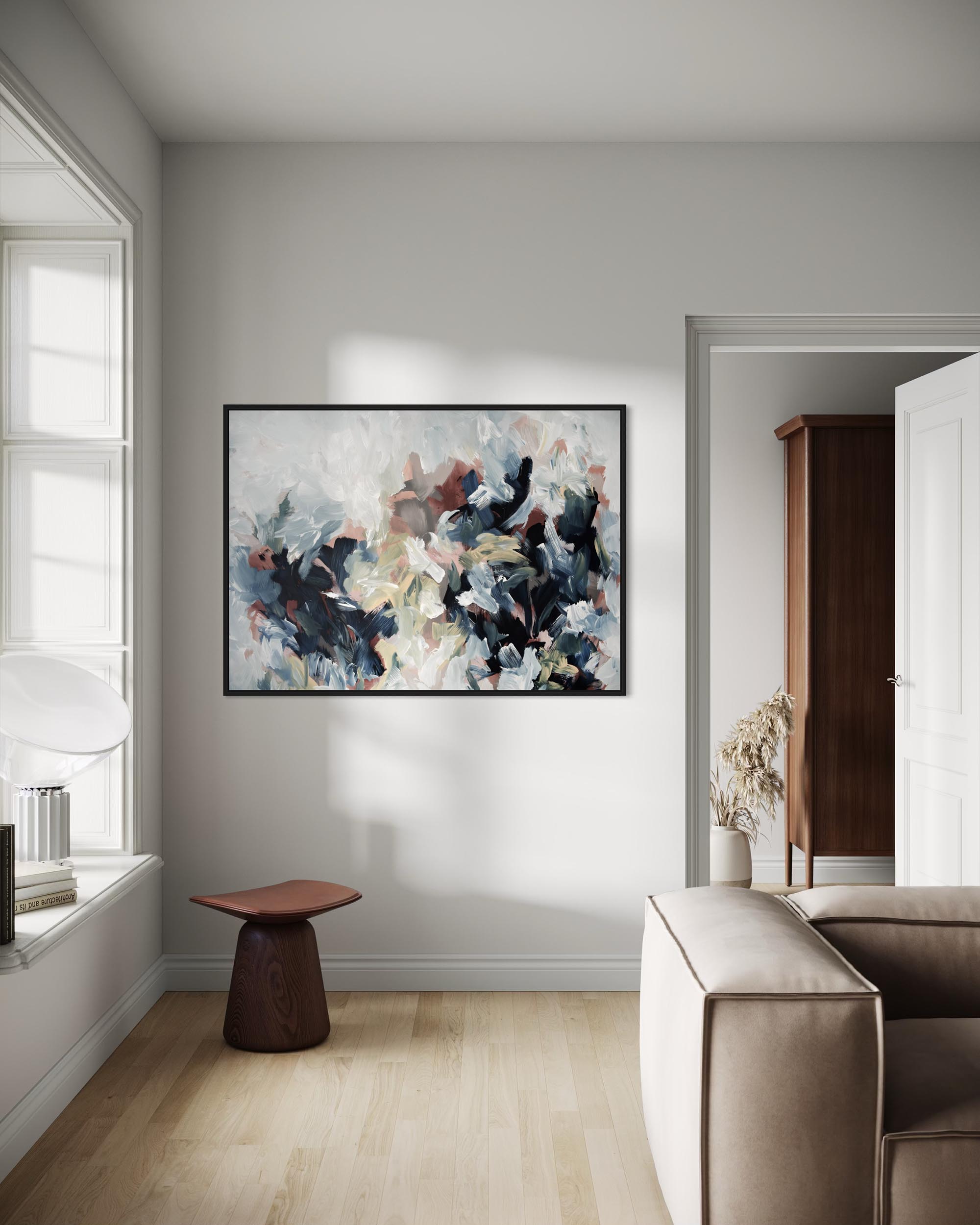 Modern living room with abstract painting on the wall