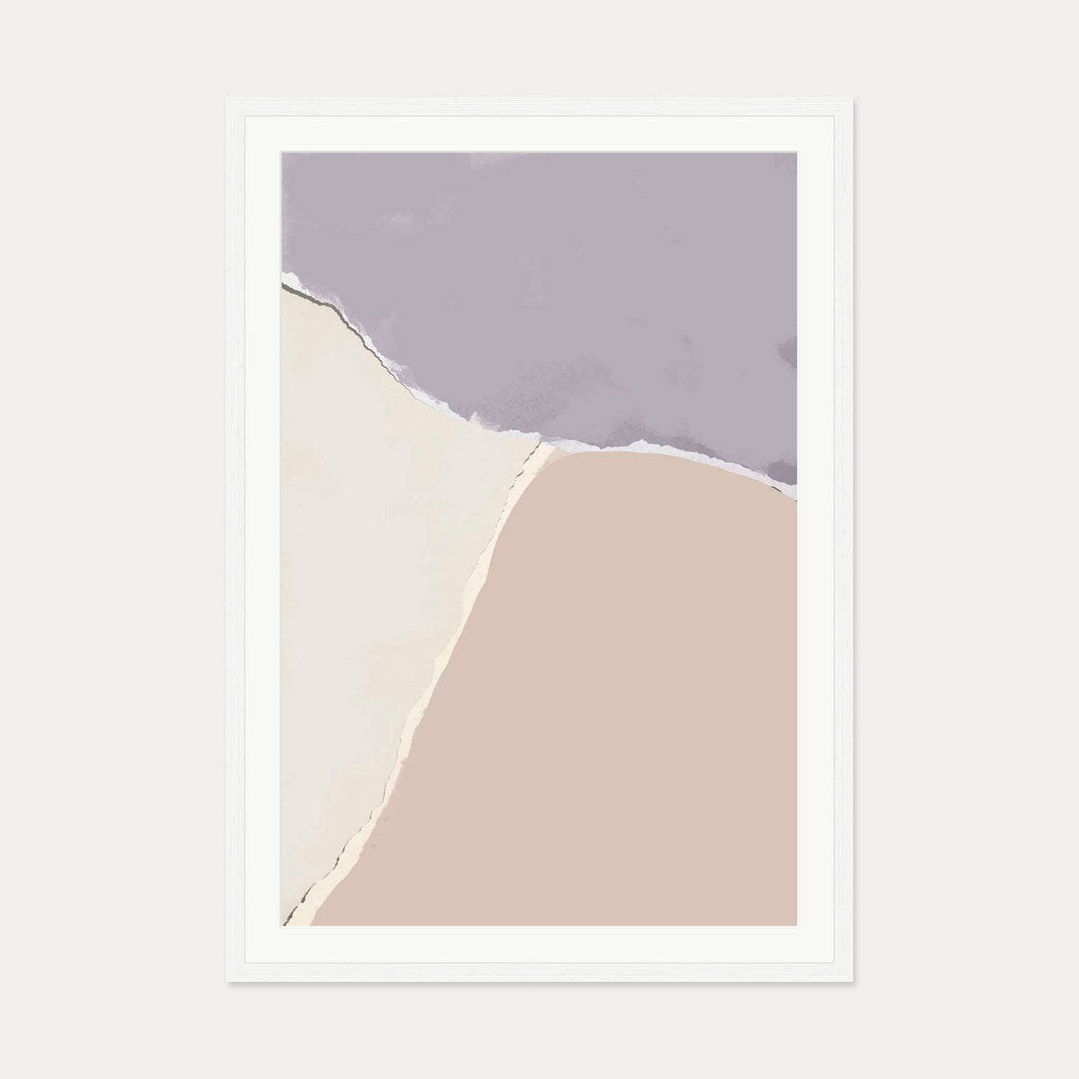 Lavender and Neutral Abstract Shapes Art Print — 70 x 100 cm — White Frame