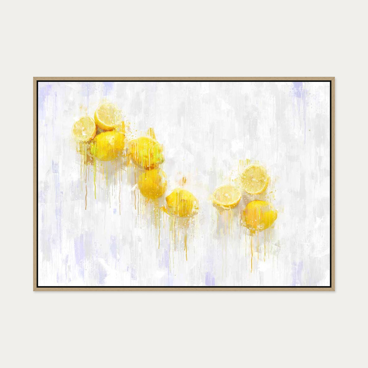 Lemons Still Life Fine Art Painting Canvas Art — 70 x 100 cm — Oak Frame