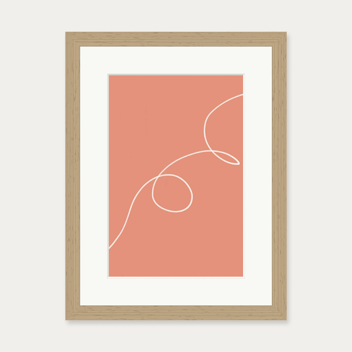Line On Orange Art Print — 30 x 40 cm — Oak Frame
