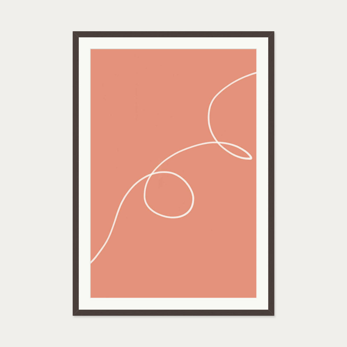 Line On Orange Art Print — 70 x 100 cm — Brown Frame
