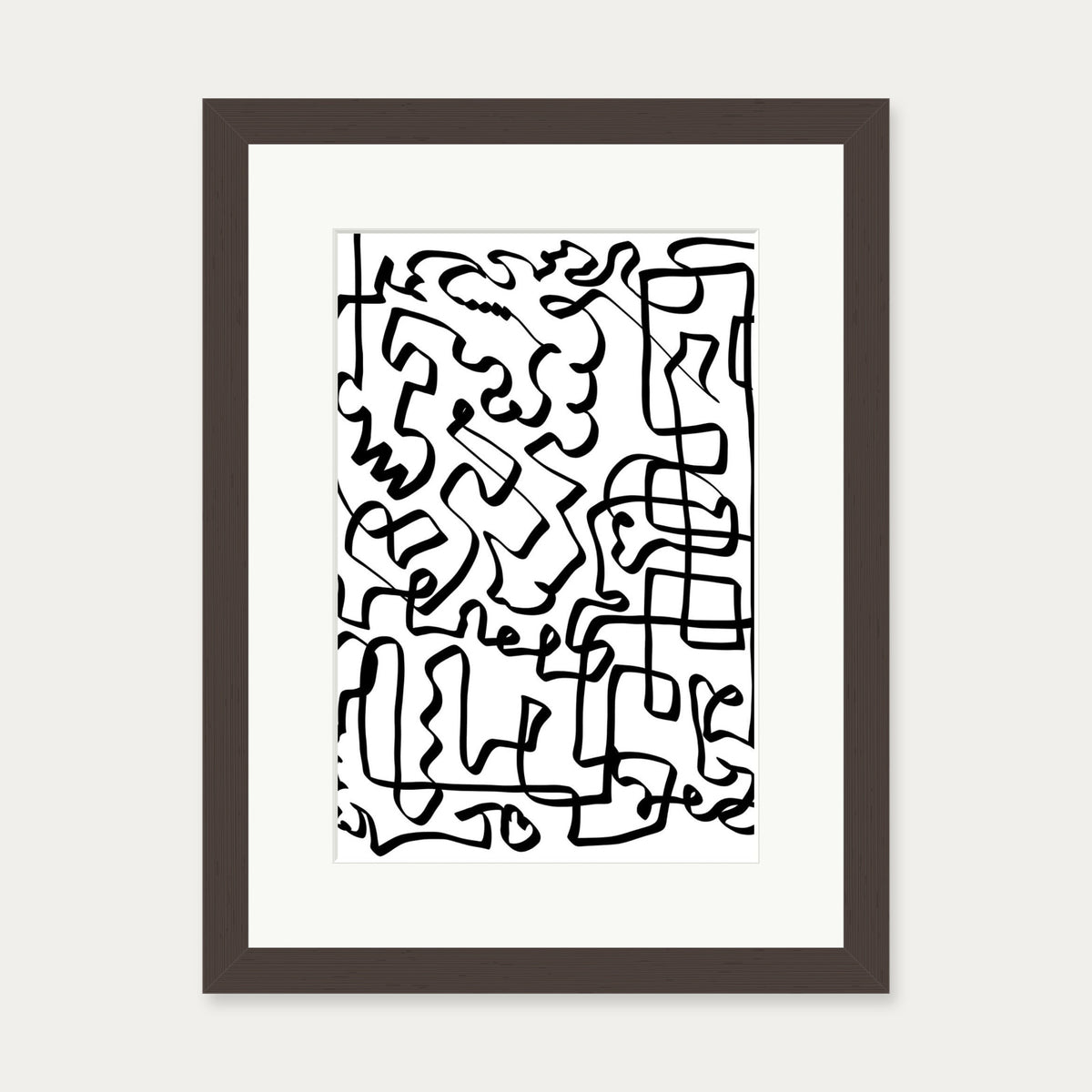 Lines Of The Maze Abstract Art Print — 30 x 40 cm — Brown Frame
