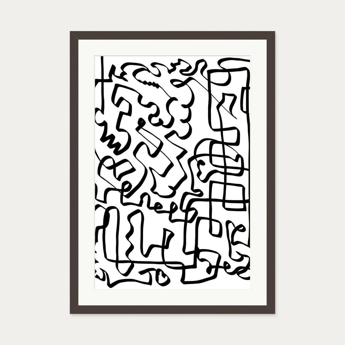 Lines Of The Maze Abstract Art Print — 50 x 70 cm — Brown Frame